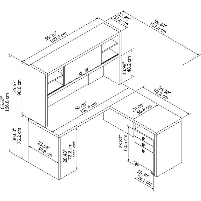 Bureau d'angle Echo avec étagère et tiroirs, par Bush Business Furniture