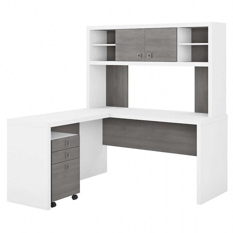 Bureau d'angle Echo avec étagère et tiroirs, par Bush Business Furniture
