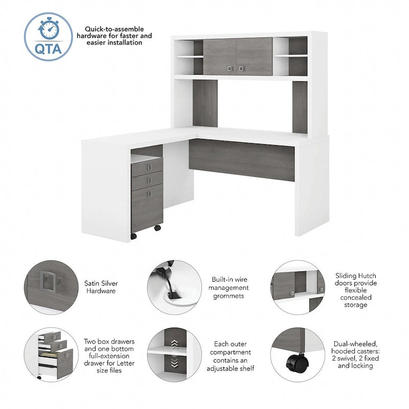 Bureau d'angle Echo avec étagère et tiroirs, par Bush Business Furniture