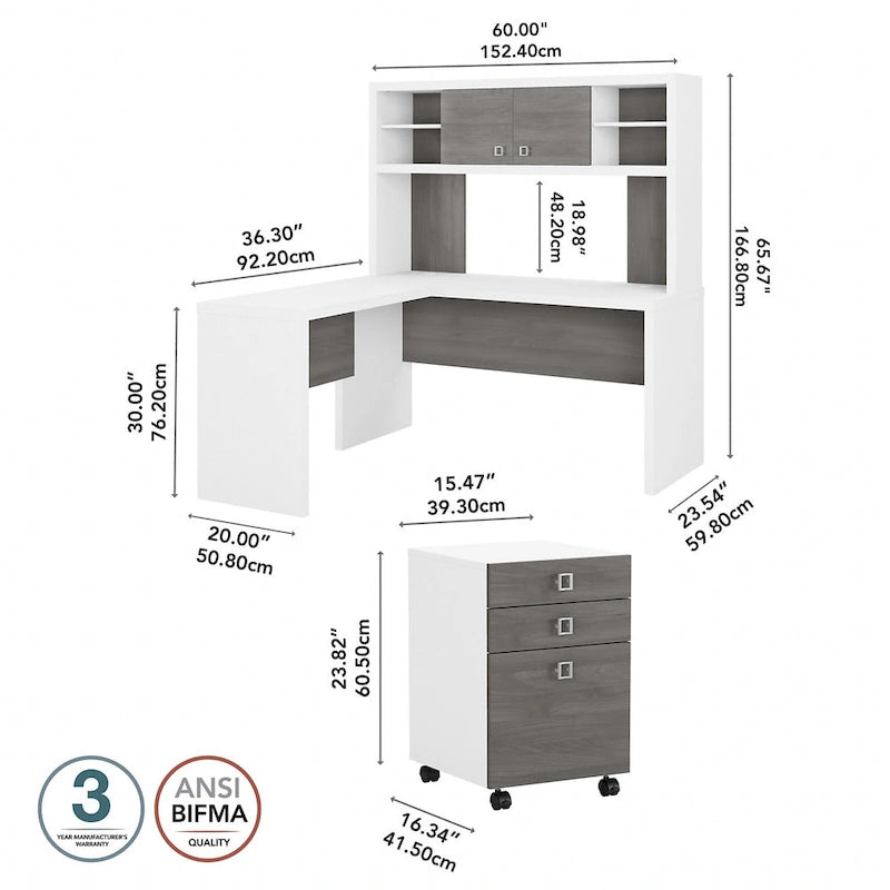 Bureau d'angle Echo avec étagère et tiroirs, par Bush Business Furniture