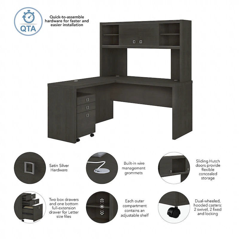 Bureau d'angle Echo avec étagère et tiroirs, par Bush Business Furniture