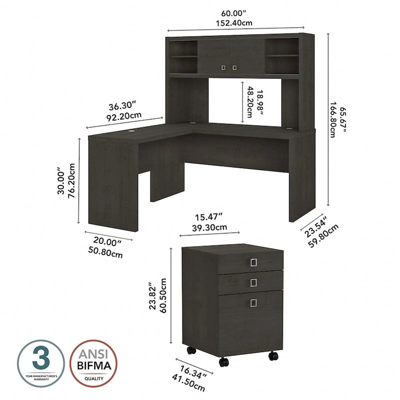 Bureau d'angle Echo avec étagère et tiroirs, par Bush Business Furniture