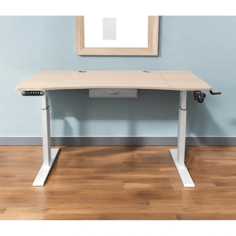 HomeRoots Adjustable Oak and White Wood and Metal Standing Desk