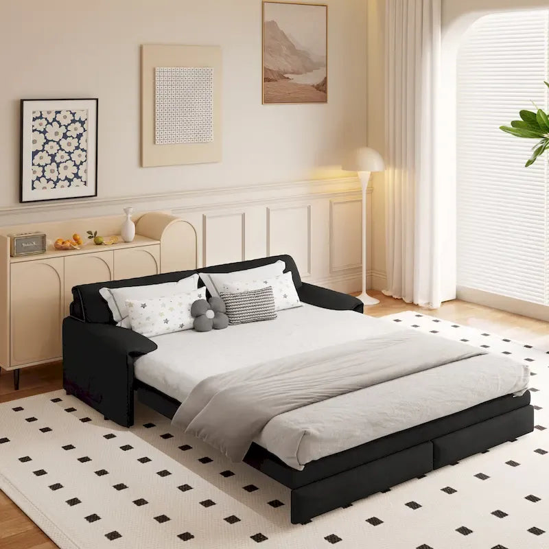 Canapé-lit convertible 3 en 1 avec rangement latéral, canapé-lit Queen 66 pouces, causeuse en velours