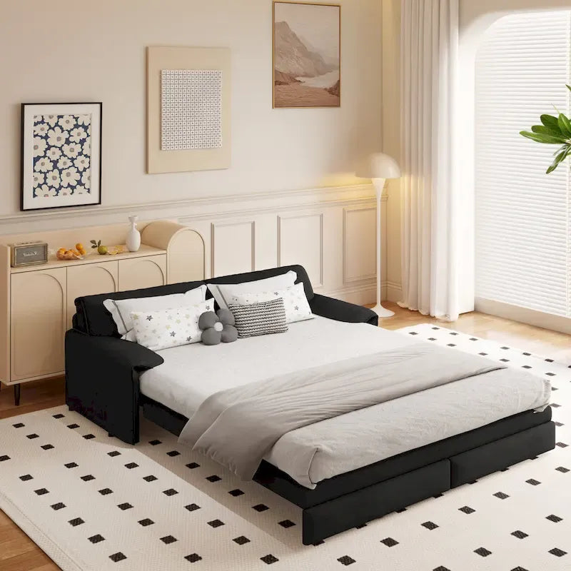 Canapé-lit convertible 3 en 1 avec rangement latéral, canapé-lit Queen 66 pouces, causeuse en velours