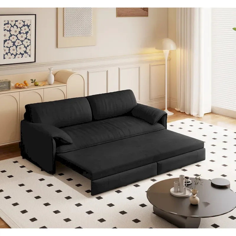 Canapé-lit convertible 3 en 1 avec rangement latéral, canapé-lit Queen 66 pouces, causeuse en velours
