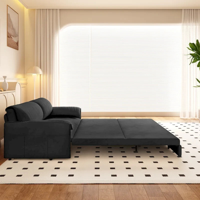 Canapé-lit convertible 3 en 1 avec rangement latéral, canapé-lit Queen 66 pouces, causeuse en velours