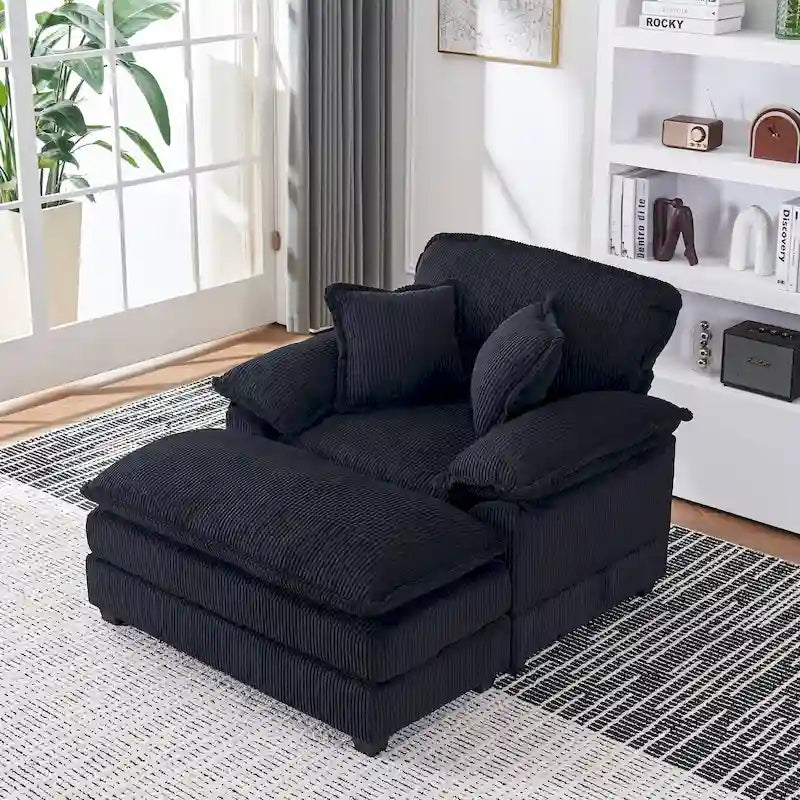 Fauteuil surdimensionné de 56,9 cm de large avec repose-pieds, fauteuil de lecture pour chambre, canapé-lit confortable, grand fauteuil inclinable moderne.