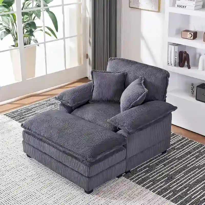 Fauteuil surdimensionné de 56,9 cm de large avec repose-pieds, fauteuil de lecture pour chambre, canapé-lit confortable, grand fauteuil inclinable moderne.