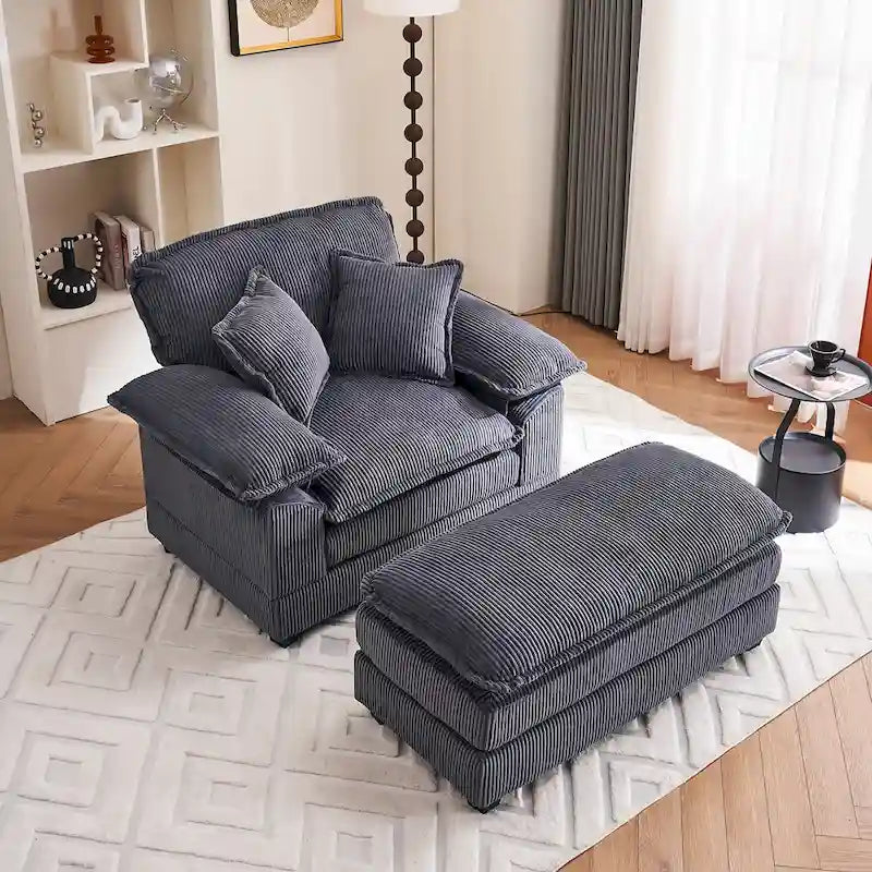 Fauteuil surdimensionné de 56,9 cm de large avec repose-pieds, fauteuil de lecture pour chambre, canapé-lit confortable, grand fauteuil inclinable moderne.