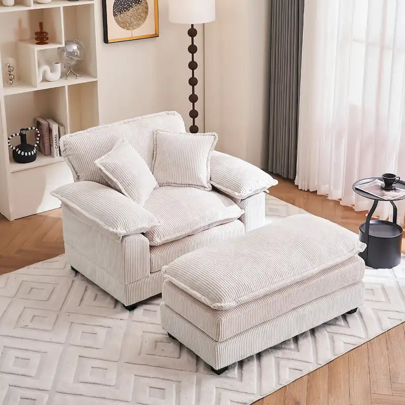 Fauteuil surdimensionné de 56,9 cm de large avec repose-pieds, fauteuil de lecture pour chambre, canapé-lit confortable, grand fauteuil inclinable moderne.