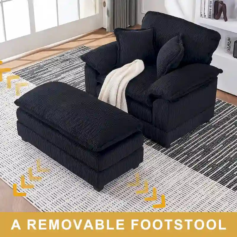 Fauteuil surdimensionné de 56,9 cm de large avec repose-pieds, fauteuil de lecture pour chambre, canapé-lit confortable, grand fauteuil inclinable moderne.