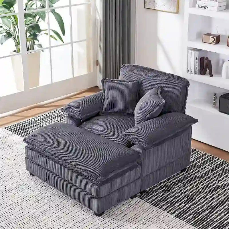 Fauteuil surdimensionné de 56,9 cm de large avec repose-pieds, fauteuil de lecture pour chambre, canapé-lit confortable, grand fauteuil inclinable moderne.