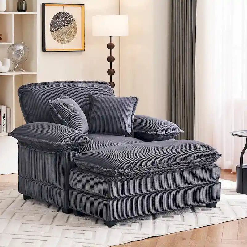 Fauteuil surdimensionné de 56,9 cm de large avec repose-pieds, fauteuil de lecture pour chambre, canapé-lit confortable, grand fauteuil inclinable moderne.