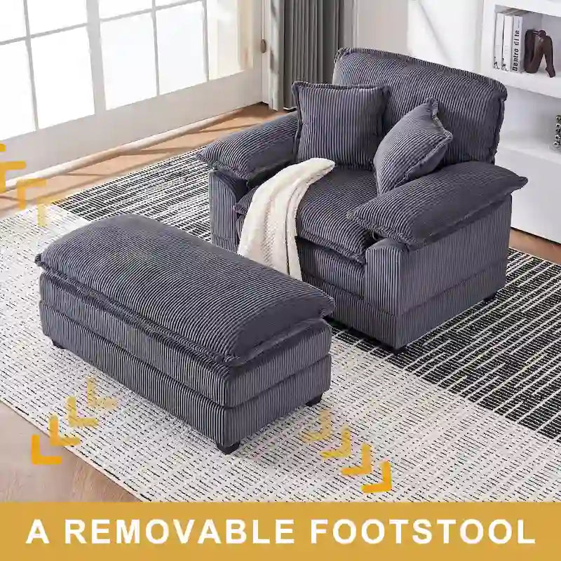 Fauteuil surdimensionné de 56,9 cm de large avec repose-pieds, fauteuil de lecture pour chambre, canapé-lit confortable, grand fauteuil inclinable moderne.