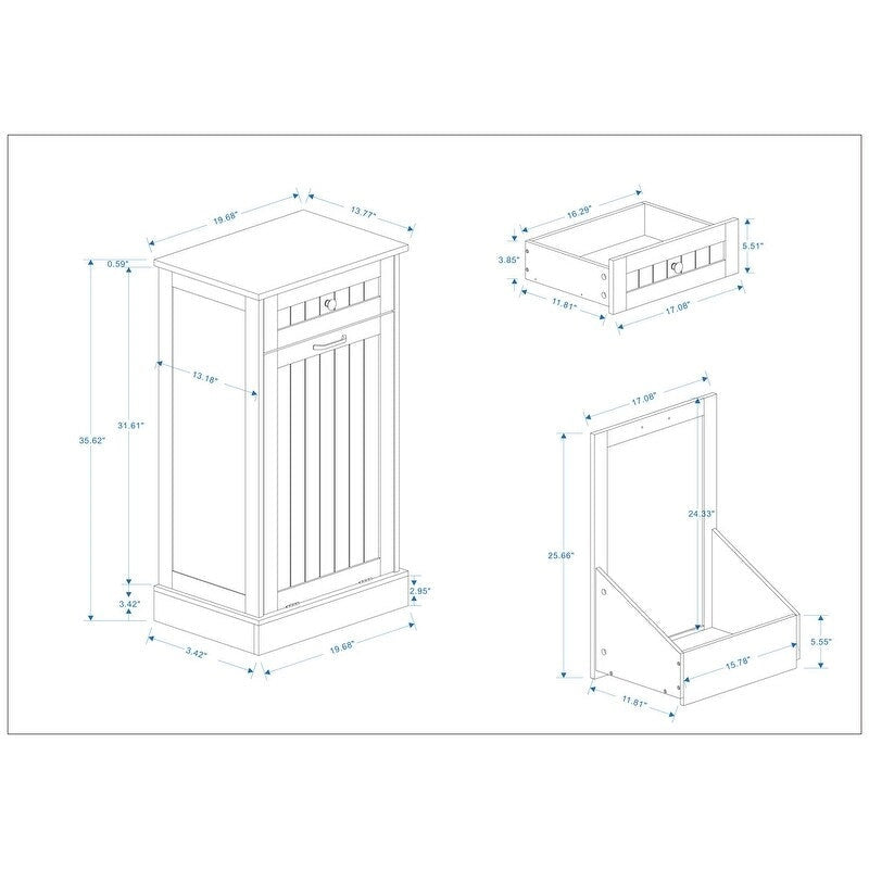 Armoire à poubelle de cuisine basculante à 1 tiroir et 1 compartiment