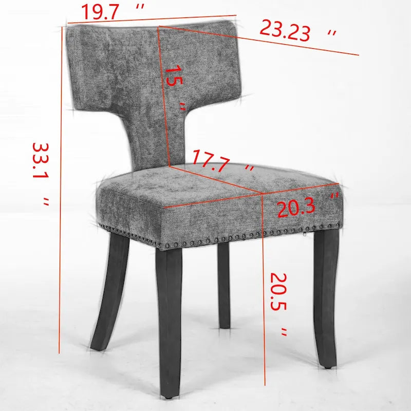 Ensemble de 2 chaises de salle à manger modernes, chaises d'appoint rembourrées en lin, dossier incurvé, structure en bois d'hévéa