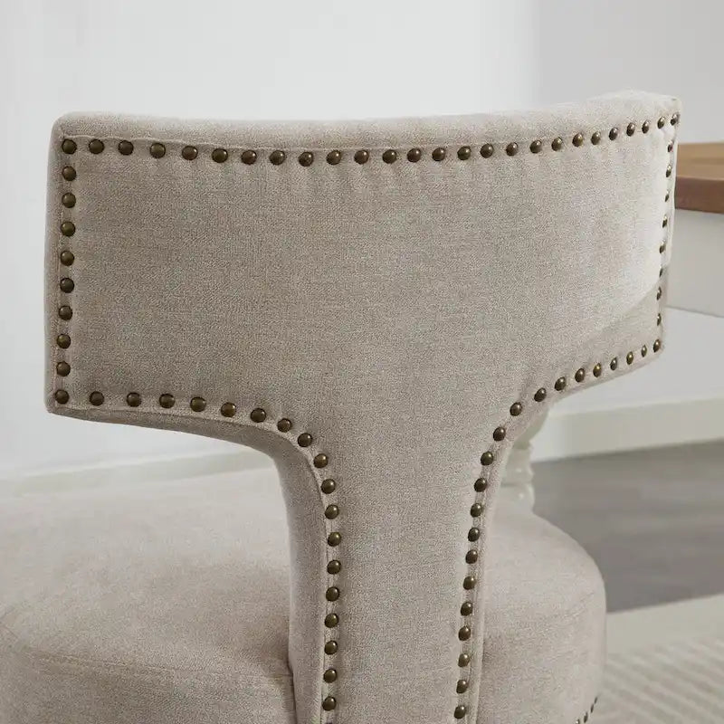 Ensemble de 2 chaises de salle à manger modernes, chaises d'appoint rembourrées en lin, dossier incurvé, structure en bois d'hévéa