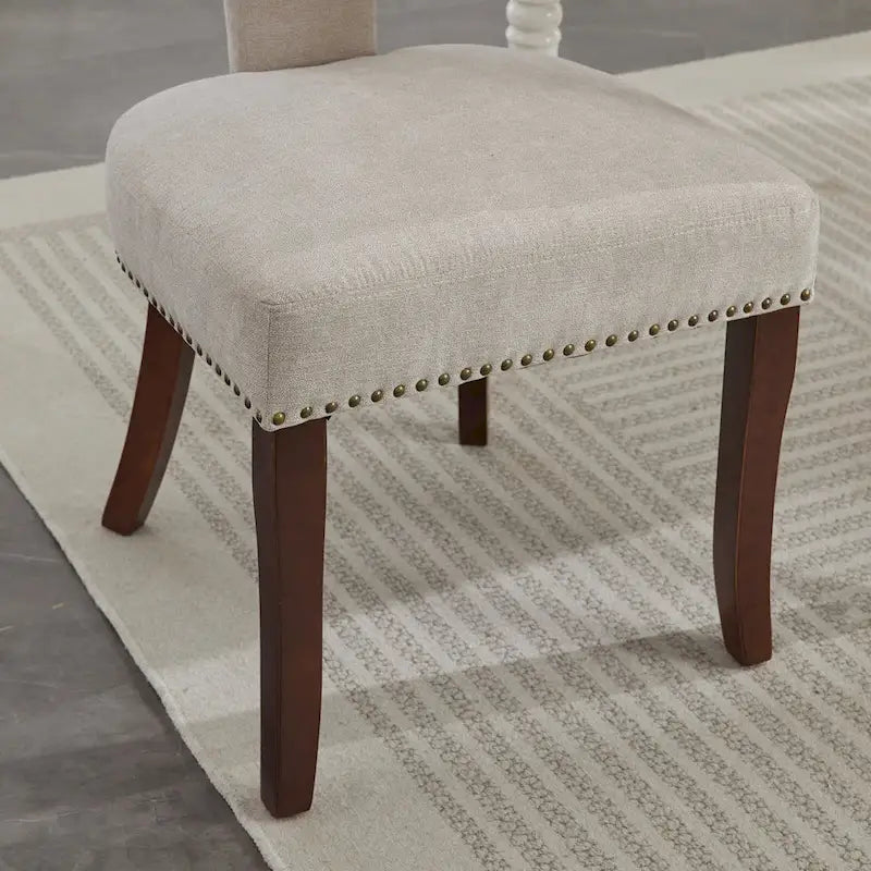 Ensemble de 2 chaises de salle à manger modernes, chaises d'appoint rembourrées en lin, dossier incurvé, structure en bois d'hévéa