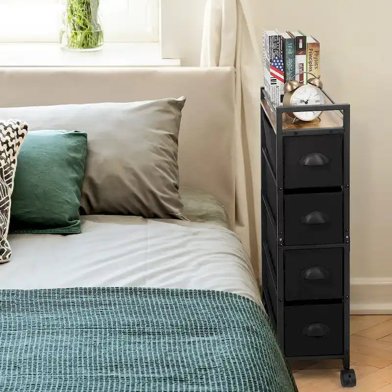 Commode étroite à 4 tiroirs, armoire de rangement en tissu, coffre de rangement vertical