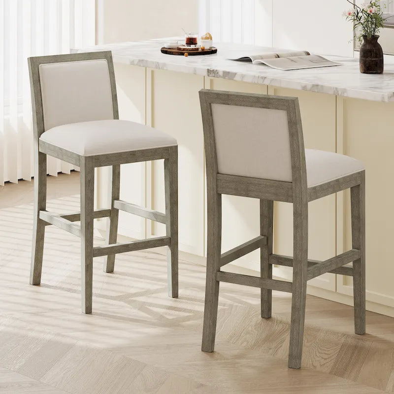 Tabourets de bar rétro Roomfitters, lot de 2, hauteur bar 30,5 cm, coussin en tissu et structure en bois.