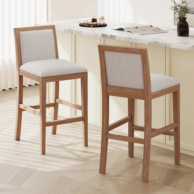Tabourets de bar rétro Roomfitters, lot de 2, hauteur bar 30,5 cm, coussin en tissu et structure en bois.