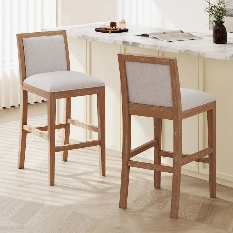 Tabourets de bar rétro Roomfitters, lot de 2, hauteur bar 30,5 cm, coussin en tissu et structure en bois.