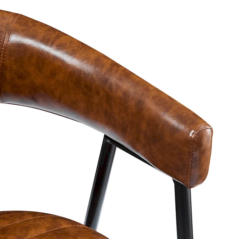 Tabourets de bar Roomfitters 26 pouces, revêtement PU, lot de 2, hauteur bar, structure en fer, dossier, repose-pieds et accoudoirs, marron