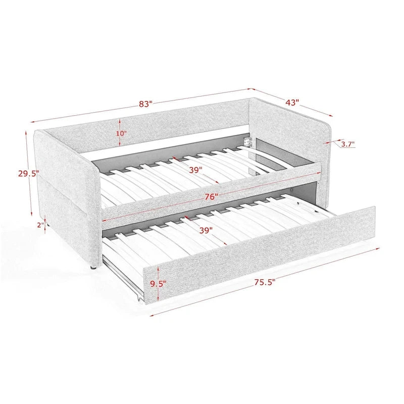 Lit de jour double en boucle avec lit gigogne