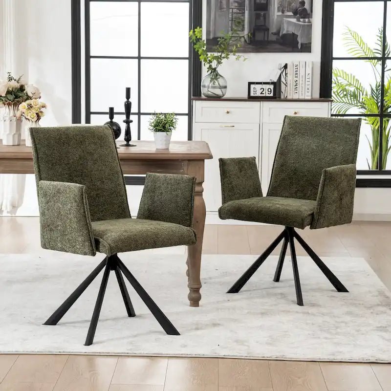 Modern Upholstered Dining Chairs with Swivel Metal Legs