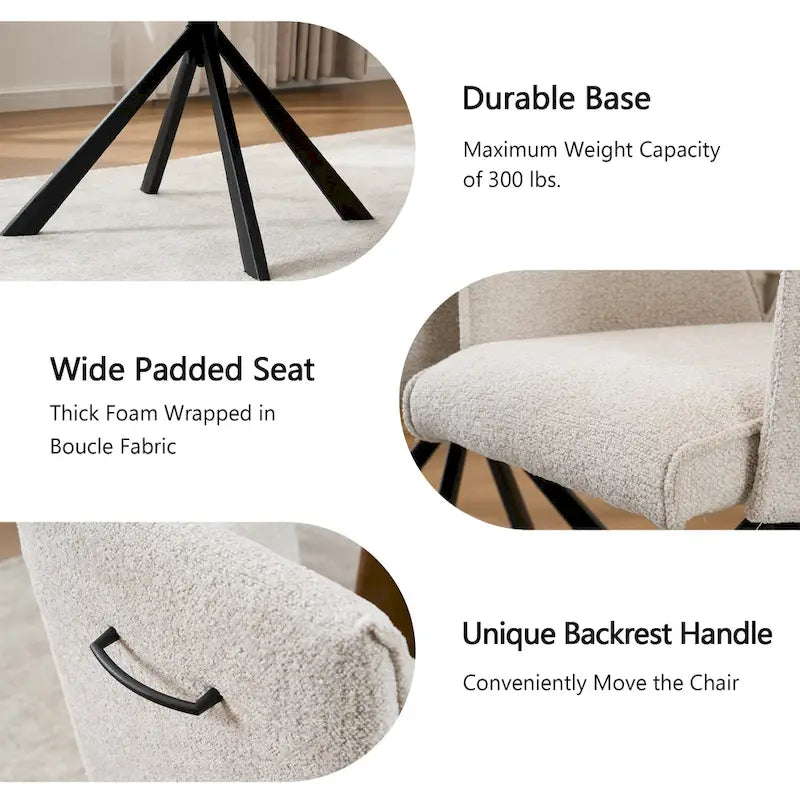 Chaises de salle à manger modernes rembourrées avec pieds pivotants en métal