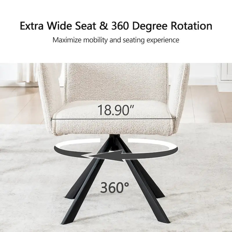 Chaises de salle à manger modernes rembourrées avec pieds pivotants en métal