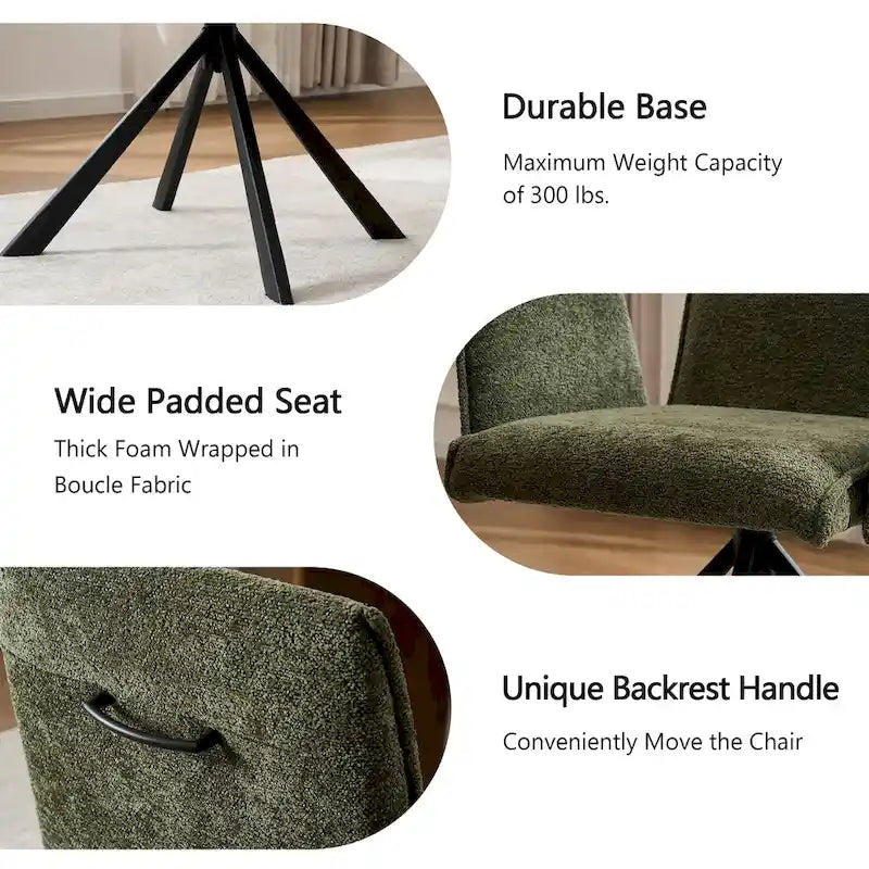 Chaises de salle à manger modernes rembourrées avec pieds pivotants en métal