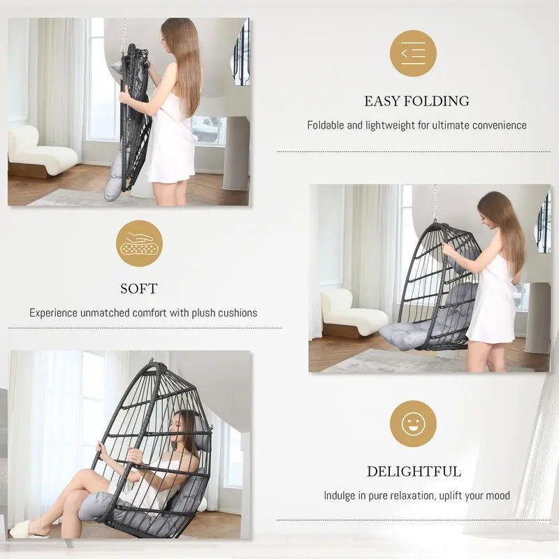 Fauteuil suspendu œuf de luxe FINCATI pour intérieur (sans support), fauteuil suspendu œuf d'extérieur (supportant jusqu'à 159 kg) sans support, balancelle œuf sans support