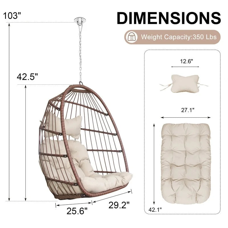 Fauteuil suspendu œuf de luxe FINCATI pour intérieur (sans support), fauteuil suspendu œuf d'extérieur (supportant jusqu'à 159 kg) sans support, balancelle œuf sans support