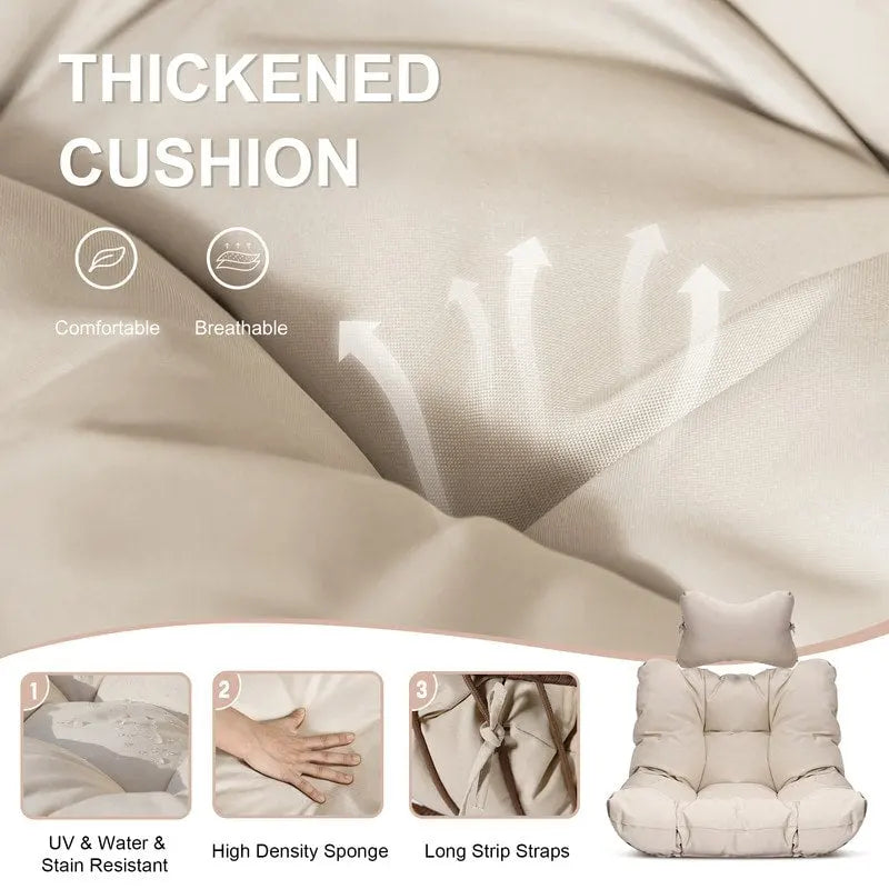 Fauteuil suspendu œuf de luxe FINCATI pour intérieur (sans support), fauteuil suspendu œuf d'extérieur (supportant jusqu'à 159 kg) sans support, balancelle œuf sans support