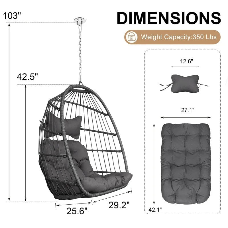 Fauteuil suspendu œuf de luxe FINCATI pour intérieur (sans support), fauteuil suspendu œuf d'extérieur (supportant jusqu'à 159 kg) sans support, balancelle œuf sans support