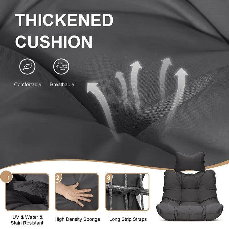 Fauteuil suspendu œuf de luxe FINCATI pour intérieur (sans support), fauteuil suspendu œuf d'extérieur (supportant jusqu'à 159 kg) sans support, balancelle œuf sans support