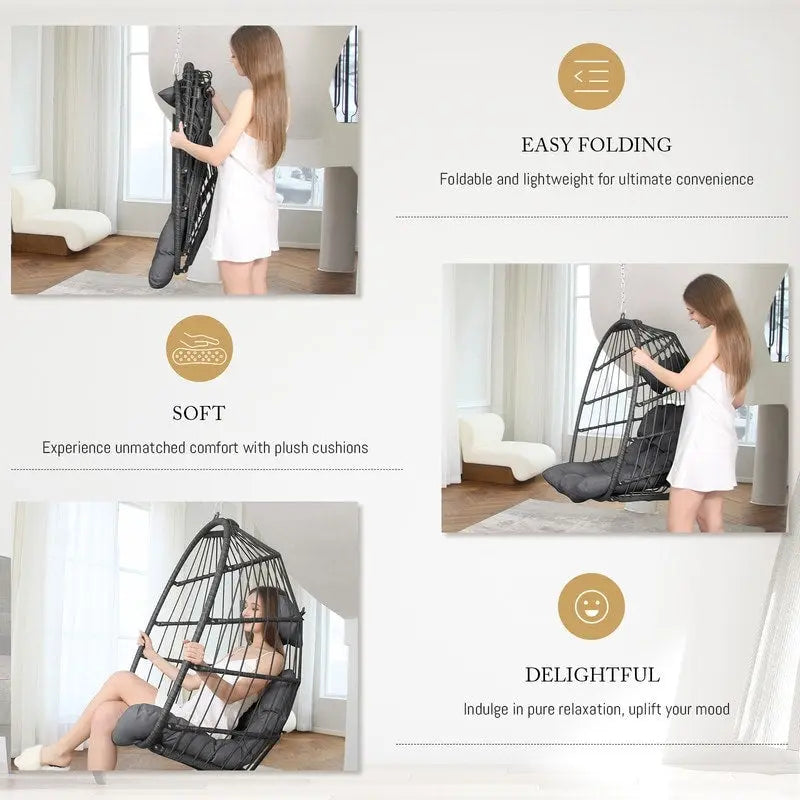 Fauteuil suspendu œuf de luxe FINCATI pour intérieur (sans support), fauteuil suspendu œuf d'extérieur (supportant jusqu'à 159 kg) sans support, balancelle œuf sans support