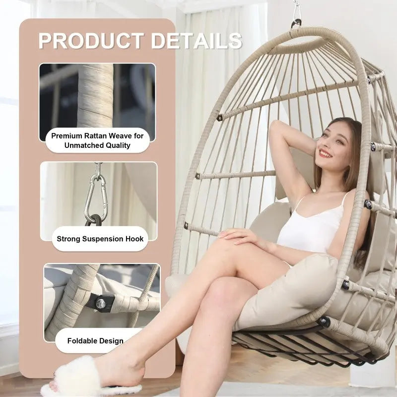 Fauteuil suspendu œuf de luxe FINCATI pour intérieur (sans support), fauteuil suspendu œuf d'extérieur (supportant jusqu'à 159 kg) sans support, balancelle œuf sans support