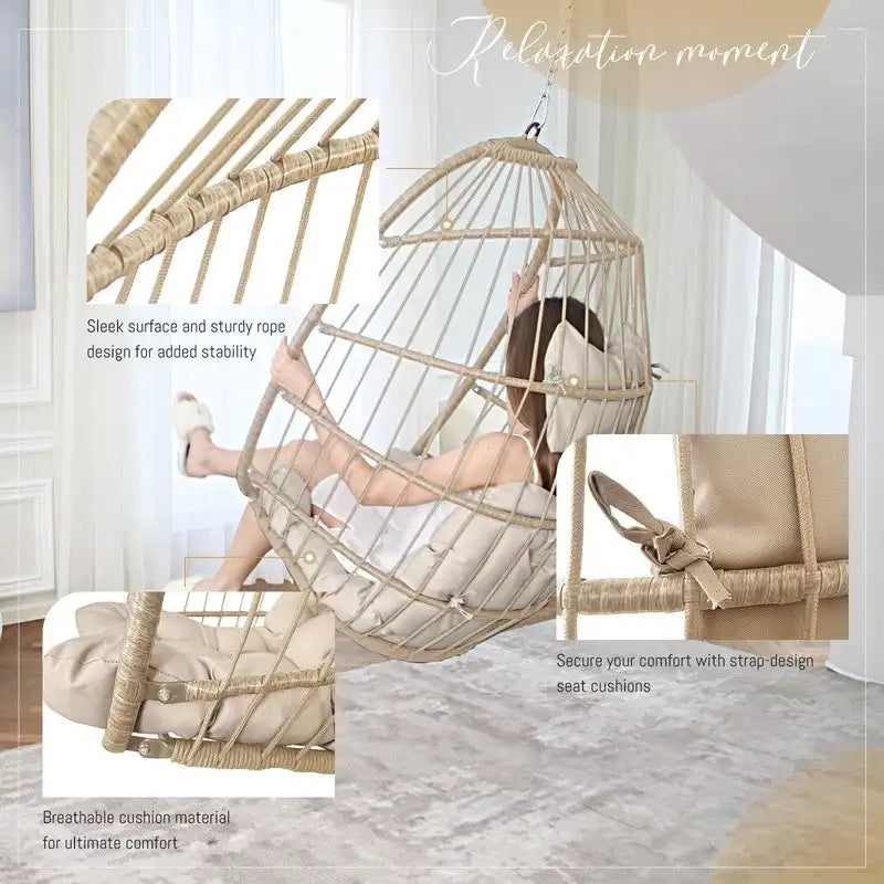 Fauteuil suspendu œuf de luxe FINCATI pour intérieur (sans support), fauteuil suspendu œuf d'extérieur (supportant jusqu'à 159 kg) sans support, balancelle œuf sans support