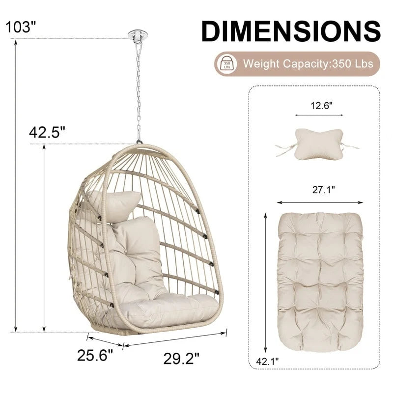 Fauteuil suspendu œuf de luxe FINCATI pour intérieur (sans support), fauteuil suspendu œuf d'extérieur (supportant jusqu'à 159 kg) sans support, balancelle œuf sans support