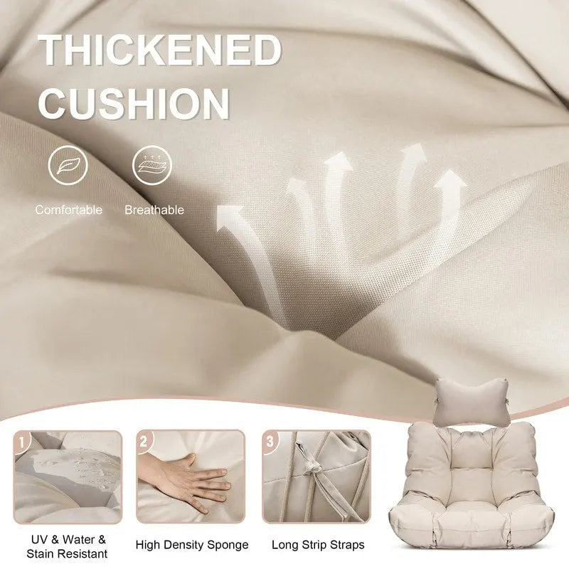 Fauteuil suspendu œuf de luxe FINCATI pour intérieur (sans support), fauteuil suspendu œuf d'extérieur (supportant jusqu'à 159 kg) sans support, balancelle œuf sans support