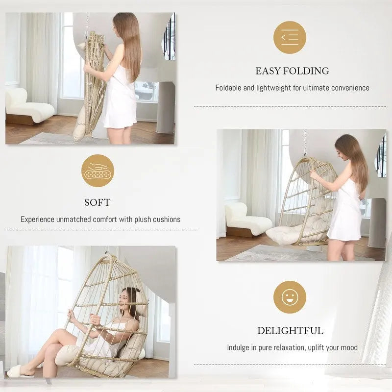 Fauteuil suspendu œuf de luxe FINCATI pour intérieur (sans support), fauteuil suspendu œuf d'extérieur (supportant jusqu'à 159 kg) sans support, balancelle œuf sans support