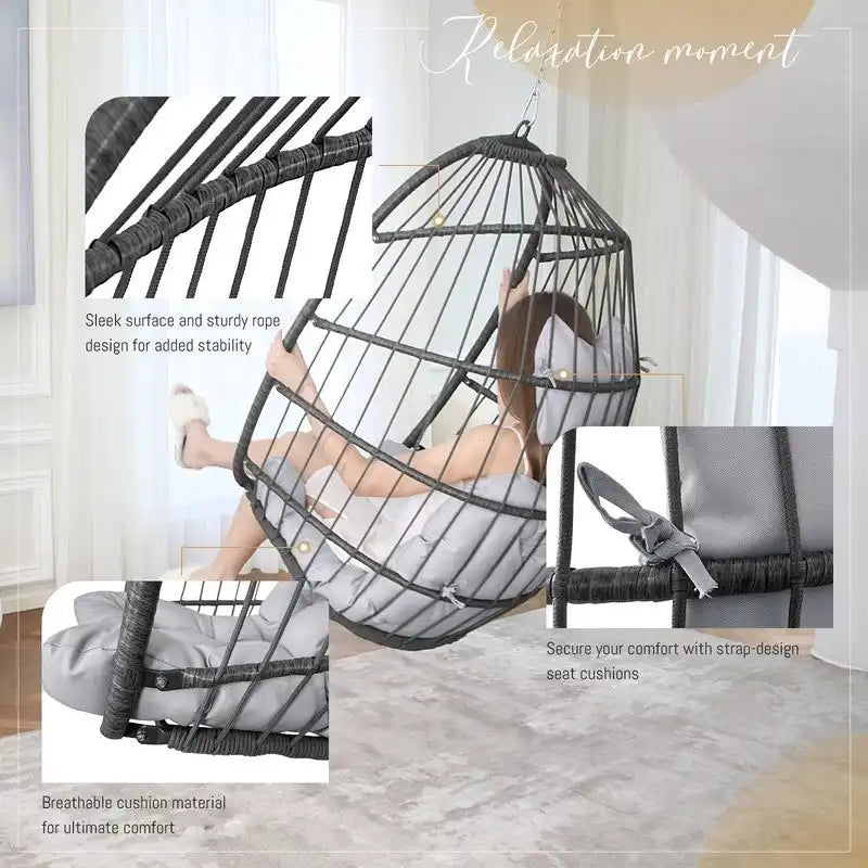 Fauteuil suspendu œuf de luxe FINCATI pour intérieur (sans support), fauteuil suspendu œuf d'extérieur (supportant jusqu'à 159 kg) sans support, balancelle œuf sans support