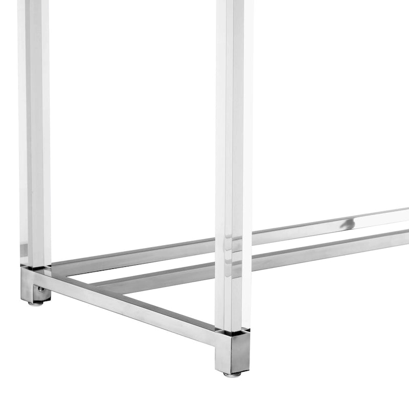 Bureau HomeRoots 48 en bois, acrylique et acier inoxydable, blanc, transparent et doré, avec deux tiroirs