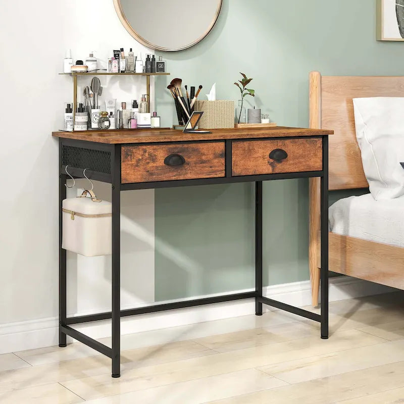 Bureau d'ordinateur Costway gain de place avec 2 tiroirs en tissu - Voir les détails