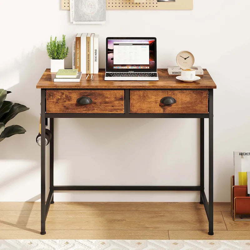 Bureau d'ordinateur Costway gain de place avec 2 tiroirs en tissu - Voir les détails