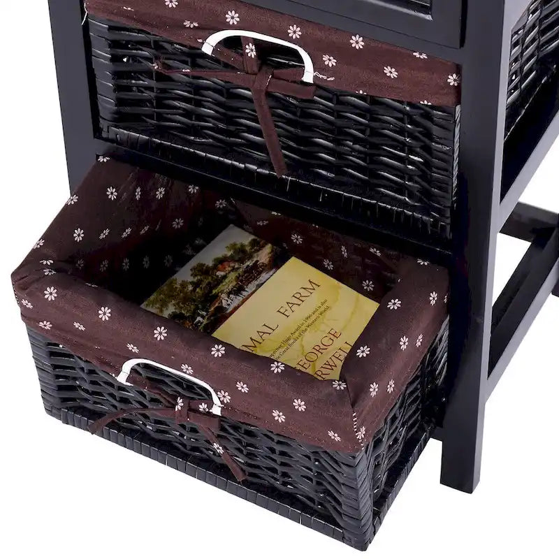 Table de chevet Costway noire à 3 niveaux et 1 tiroir, avec organiseur.