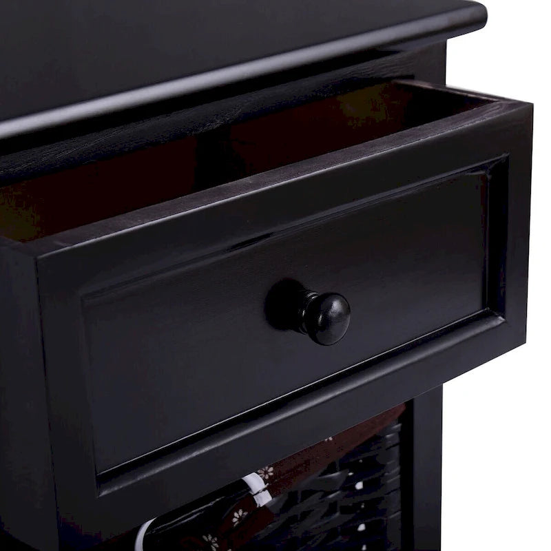 Table de chevet Costway noire à 3 niveaux et 1 tiroir, avec organiseur.